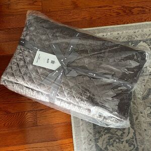 NWT West Elm Lush Velvet Mini Bias Boxstitch Quilt, Mocha, Size King